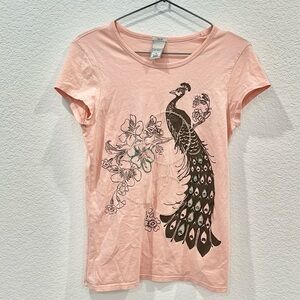 Tiny Fit Old Navy Peacock Design Light Pink Top Size S Excellent Condition